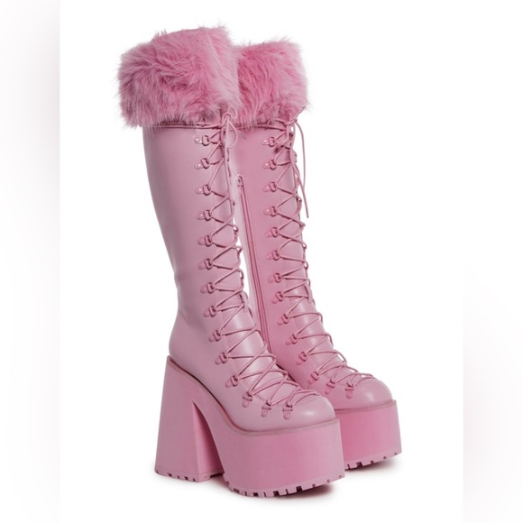 NIB Dolls Kill Sugar Thrillz Dollish Delight Platform Boots Faux Leather & Fur 💕 - Picture 7 of 16